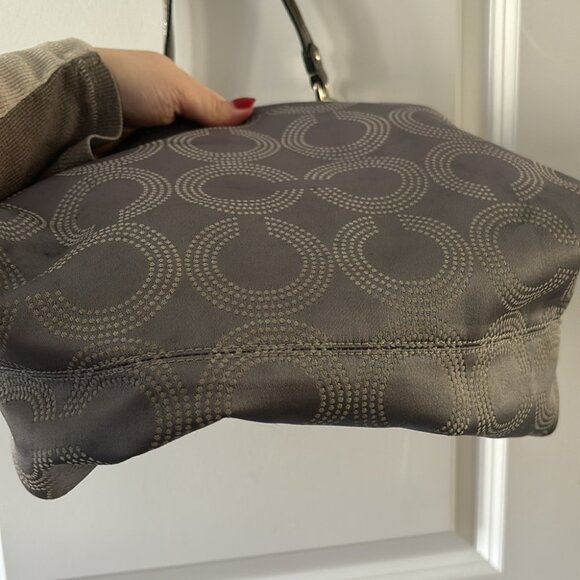 COACH Purse Vintage Ashley Dotted Op Art Jacquard & Leather Gray Hobo Bag - Picture 8 of 9